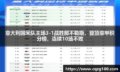意大利国米队主场3-1战胜那不勒斯，登顶意甲积分榜，连续10场不败
